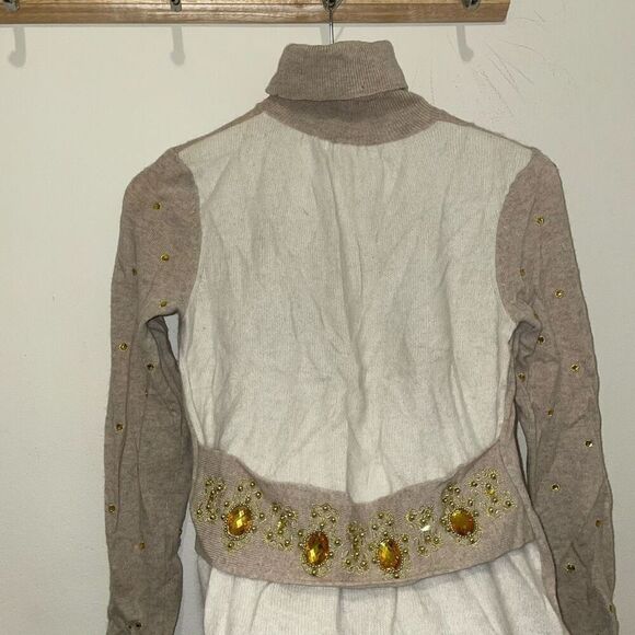 Manoush bedazzled jeweled rhinestone turtle neck sweater Y2K 2000s size medium - Picture 3 of 11
